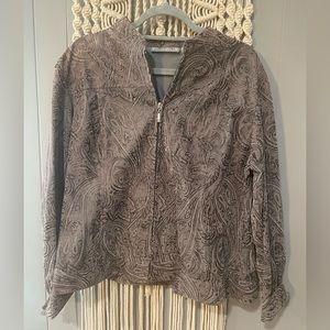 Birch Hill, gray paisley polyester zip jacket, size xl, good condition